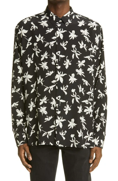 Shop Saint Laurent Wild Orchid Silk Crepe De Chine Button-up Shirt In Noir/