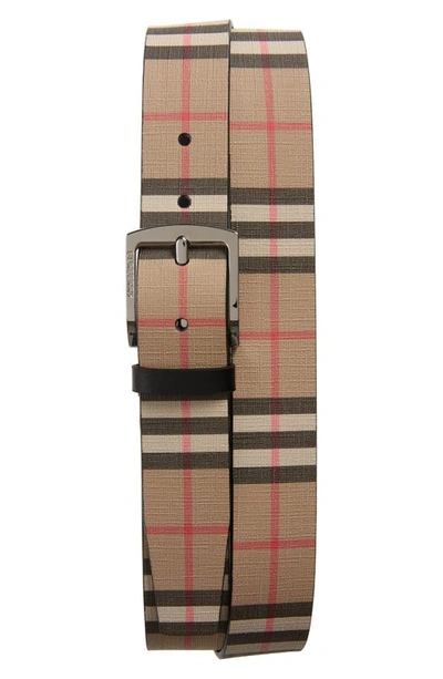 Shop Burberry Check E-canvas & Leather Belt In Archive Beige