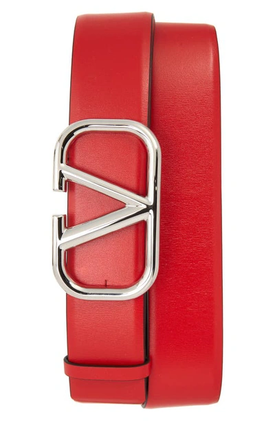 Shop Valentino Vlogo Buckle Leather Belt In Red