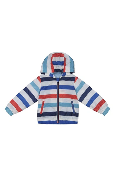 Shop Andy & Evan Stripe Water Resistant Hooded Rain Jacket In Gyk-blue/ Red Stripe