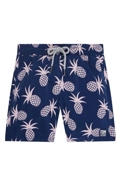 Shop Tom & Teddy Kids' Pineapple Print Swim Trunks In Shell Pink