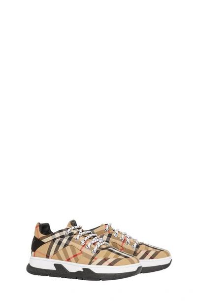 Shop Burberry Brockton Check Lace-up Sneaker In Beige
