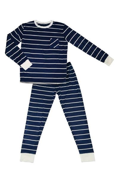 Shop Everly Grey Kids' Fitted Two-piece Pajamas In Navy Stripe