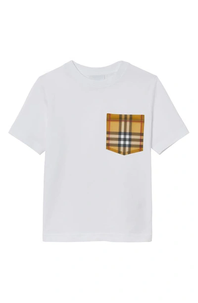 Shop Burberry Kids' Mini Check Pocket T-shirt In White