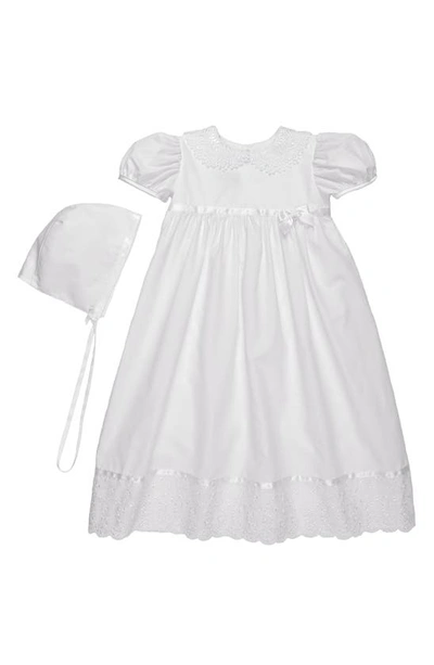 Shop Little Things Mean A Lot Lace Collar Christening Gown And Bonnet Set In White