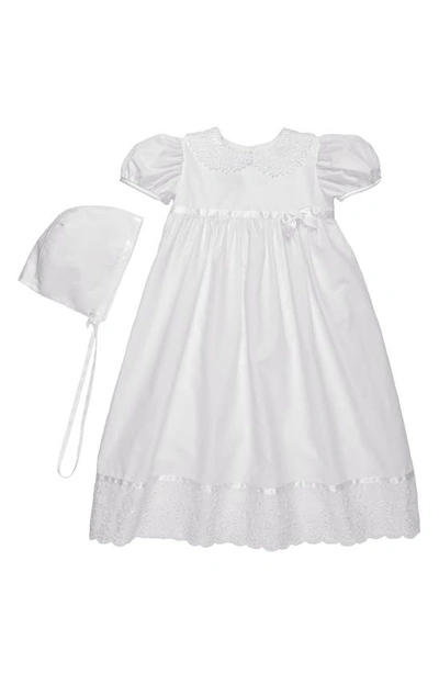 Little Things Mean A Lot Lace Collar Christening Gown And Bonnet Set In White