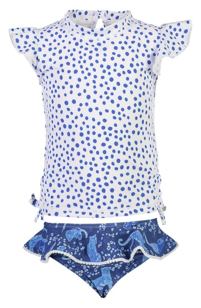 Shop Snapper Rock Blue Spot Two-piece Ruffle Swimsuit In Blue/ White