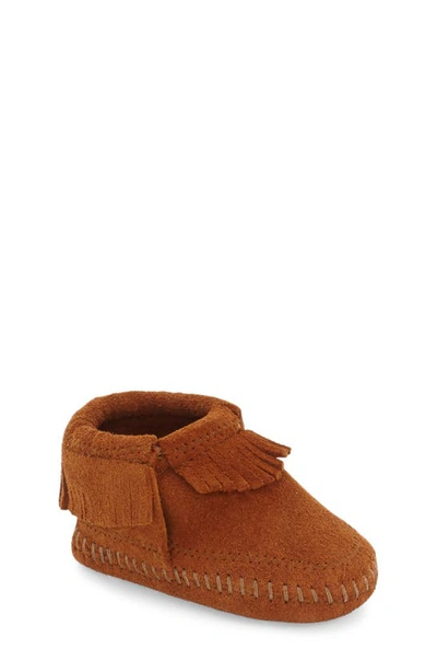 Minnetonka 'riley' Fringe Suede Bootie In Brown Suede