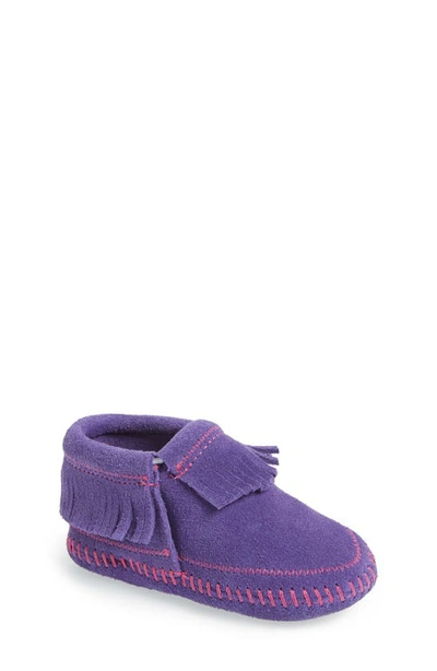 Shop Minnetonka 'riley' Fringe Suede Bootie In Purple