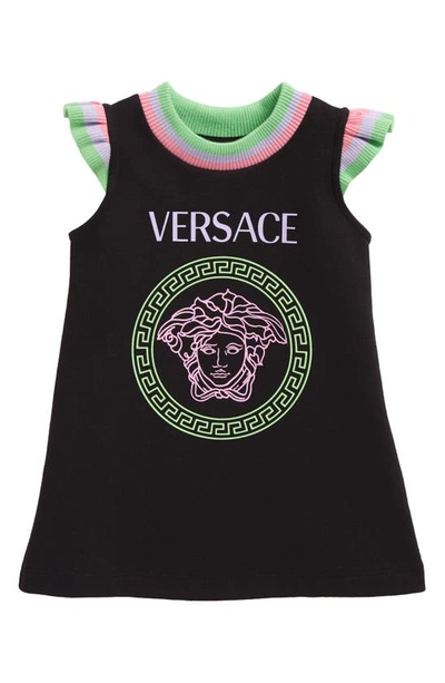 Shop Versace Medusa Logo Dress In Black-jacaranda-mint-pink