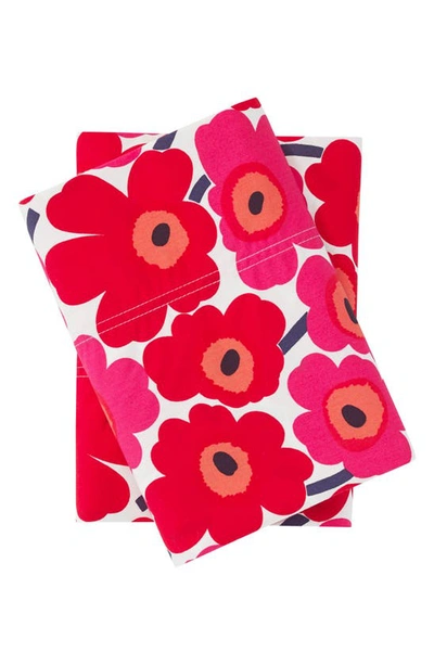 Shop Marimekko Mini Unikko 200 Thread Count Dark Red Pillowcases