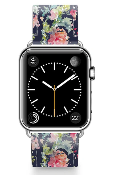 Shop Casetify Keepsake Faux Leather Apple Watch® Watchband In Blue/ Silver