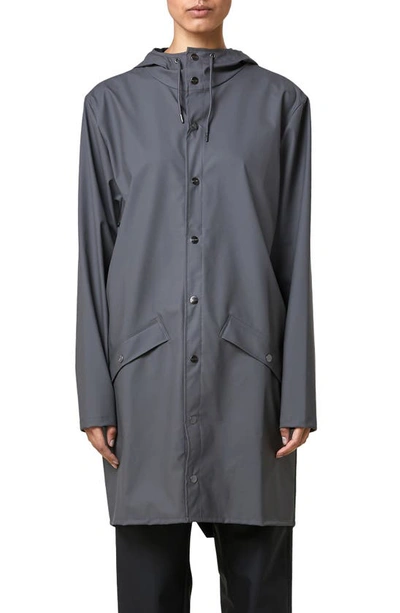 Shop Rains Waterproof Hooded Long Rain Jacket In Charcoal
