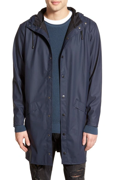 Shop Rains Waterproof Hooded Long Rain Jacket In Blue