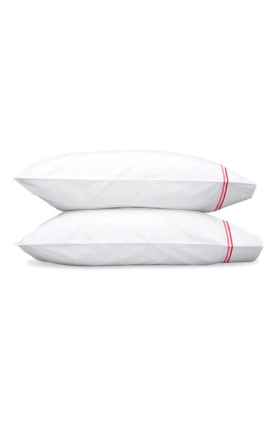 Matouk Set Of 2 Amara Triple Pearl Embroidered Cotton Pillowcase In Hibiscus