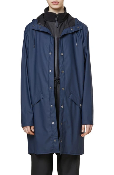 Shop Rains Waterproof Hooded Long Rain Jacket In Shiny Blue