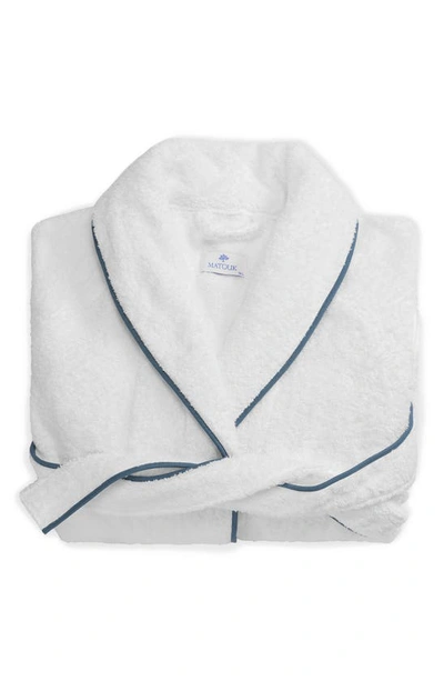 Shop Matouk Cairo Terry Robe In White/ Sea