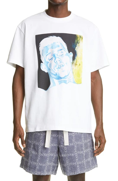 Shop Jw Anderson Face Oversize Graphic Tee In White