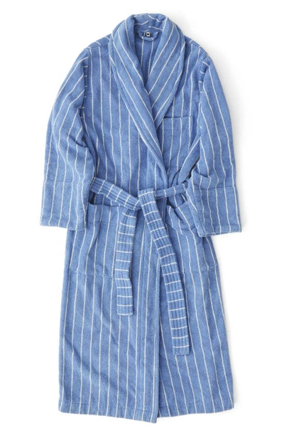 Shop Tekla Organic Cotton Classic Bathrobe In Blue Striped