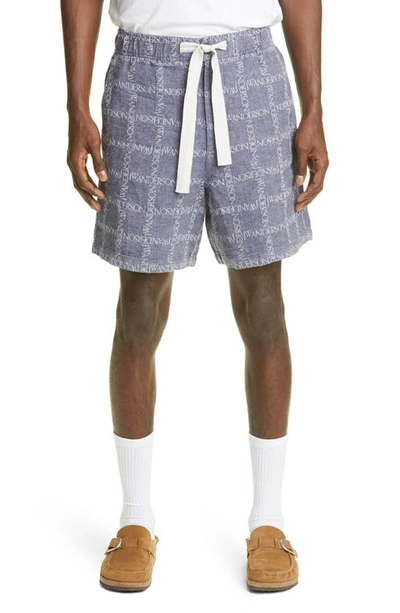 Shop Jw Anderson Logo Linen Shorts In Navy