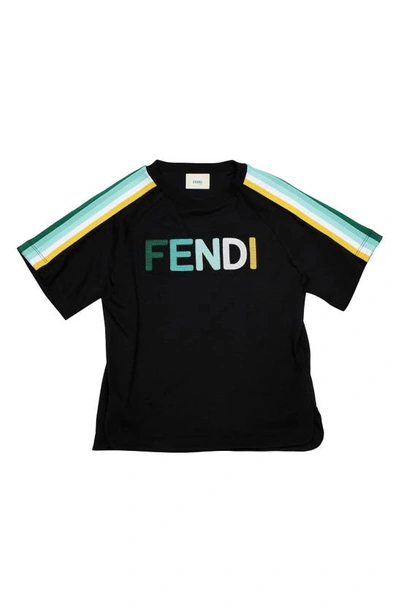 Shop Fendi Kids' Multicolor Logo Graphic Tee In Black