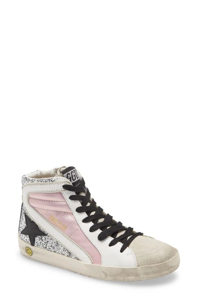 Shop Golden Goose Slide Glitter High Top Sneaker In Pink/ Silver/ White/ Black