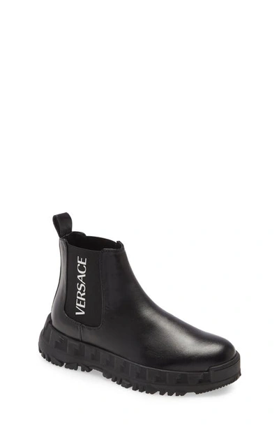 Shop Versace Logo Platform Chelsea Boot In Black