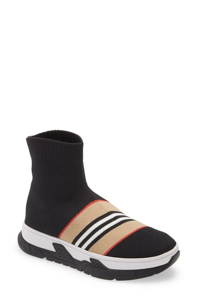 Shop Burberry Icon Stripe Sock Sneaker In Black