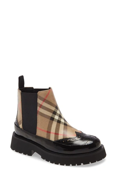 Shop Burberry Mini Doug Vintage Check Chelsea Boot In Archive Beige