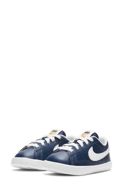 Shop Nike Kids' Blazer Low Sneaker In Navy/ White/ Orange/ White