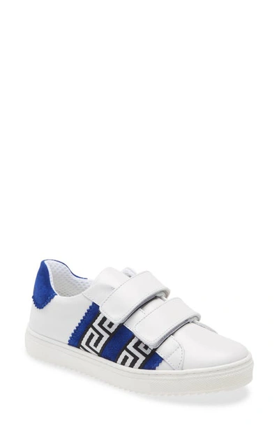 Shop Versace Logo Sneaker In White/ Blue/ Gold