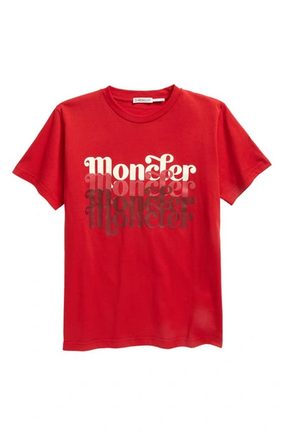 Shop Moncler Kids' Maglia Logo Graphic Tee In Red
