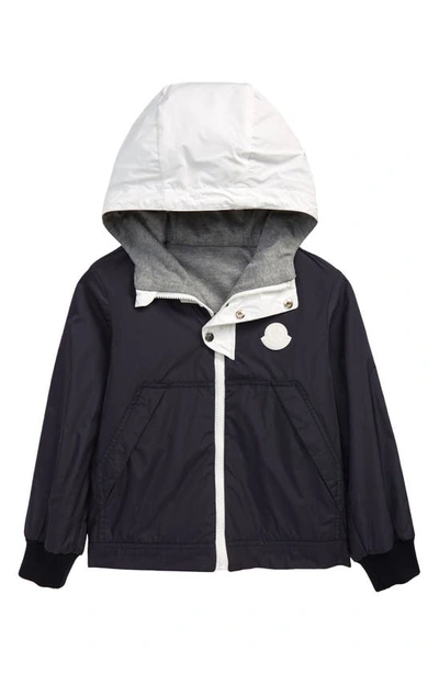 Shop Moncler Kids' Varsos Reversible Water Resistant Hooded Jacket In Navy