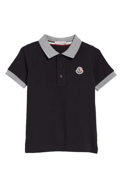 Shop Moncler Kids' Logo Patch Piqué Polo In Black