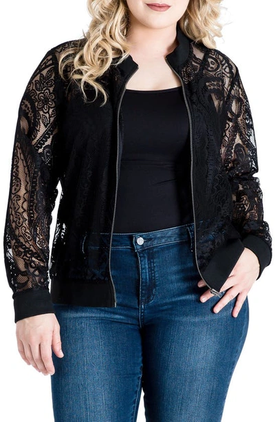 Shop Standards & Practices Aria Lace Bomber Jacket In Black
