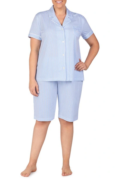 Shop Lauren Ralph Lauren Bermuda Pajamas In Feather Blue Stripe