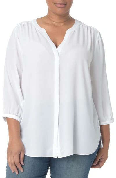 Shop Nydj Semisheer Pintuck Blouse In Optic White