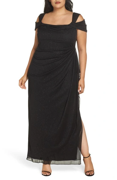 Shop Alex Evenings Cold Shoulder Glitter Column Gown In Black