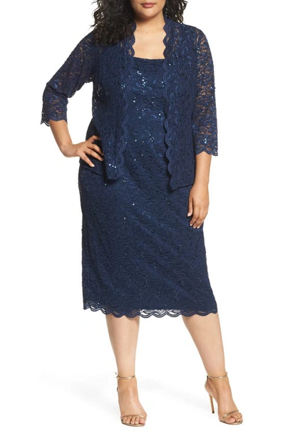 Shop Alex Evenings Lace Cocktail Dress With Jacket In Navy