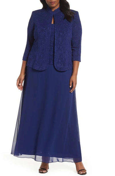 Shop Alex Evenings Mock Two-piece Gown With Jacket In Electric Blue