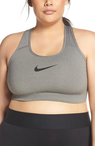 Shop Nike Dry Swoosh Bold Sports Bra In Carbon Heather/ Black