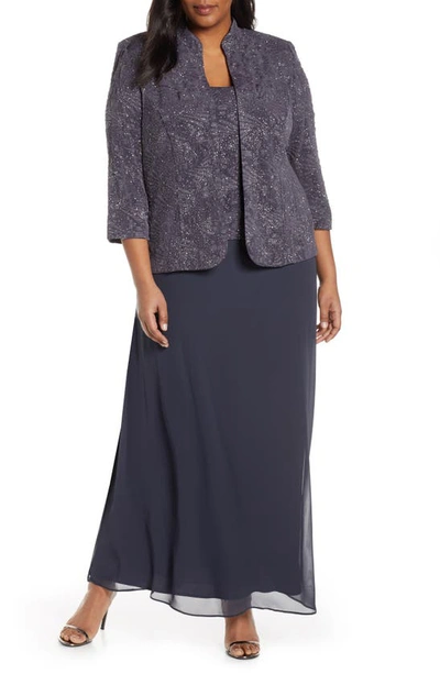 Shop Alex Evenings Mock Two-piece Gown With Jacket In Smoke