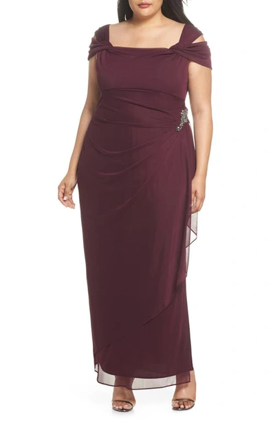 Shop Alex Evenings Embellished Cold Shoulder Gown In Wine