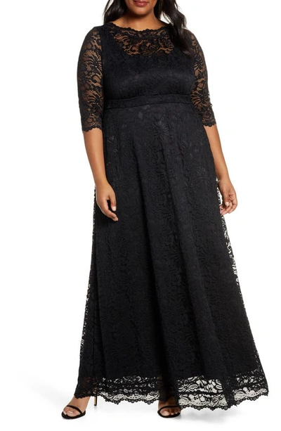 Shop Kiyonna Leona Lace Evening Gown In Onyx