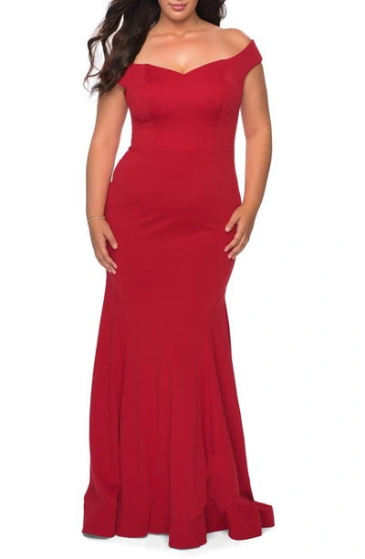 Shop La Femme Off The Shoulder Gown In Red