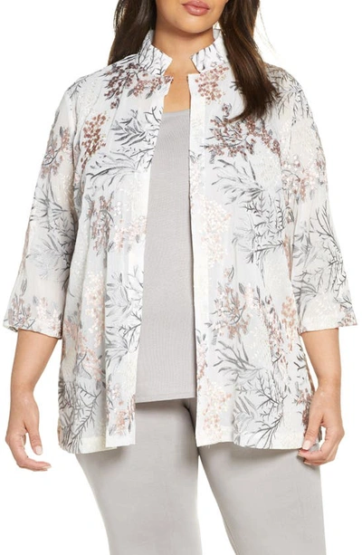 Ming Wang Floral Embroidered Jacket In White/ Multi