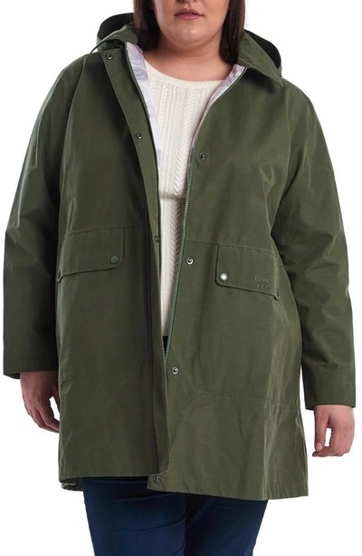 Shop Barbour Outflow Waterproof Hooded Raincoat In Moss Green/ Platinum Tartan