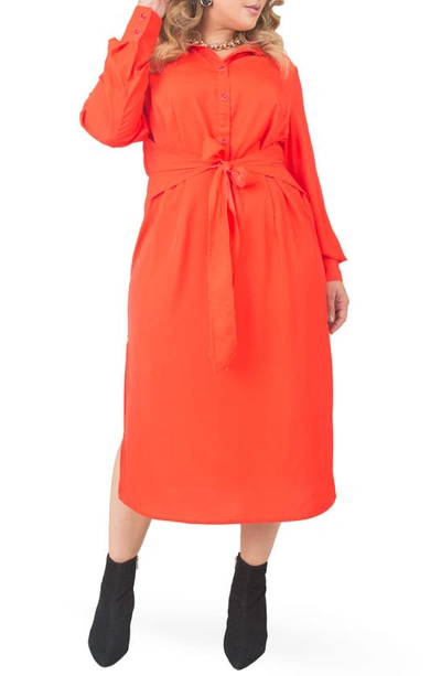 Shop Standards & Practices Tie Waist Long Sleeve Midi Dress In Cherry