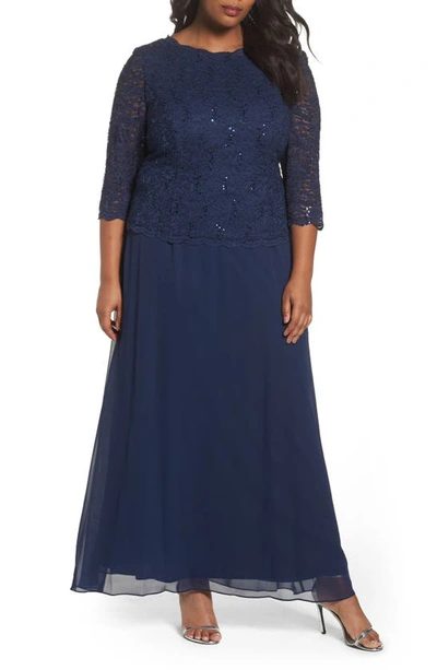 Shop Alex Evenings Mock Two-piece A-line Gown In Navy