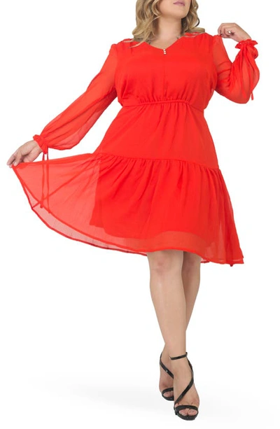 Shop Standards & Practices Prairie Chiffon Long Sleeve Dress In Tigerlily
